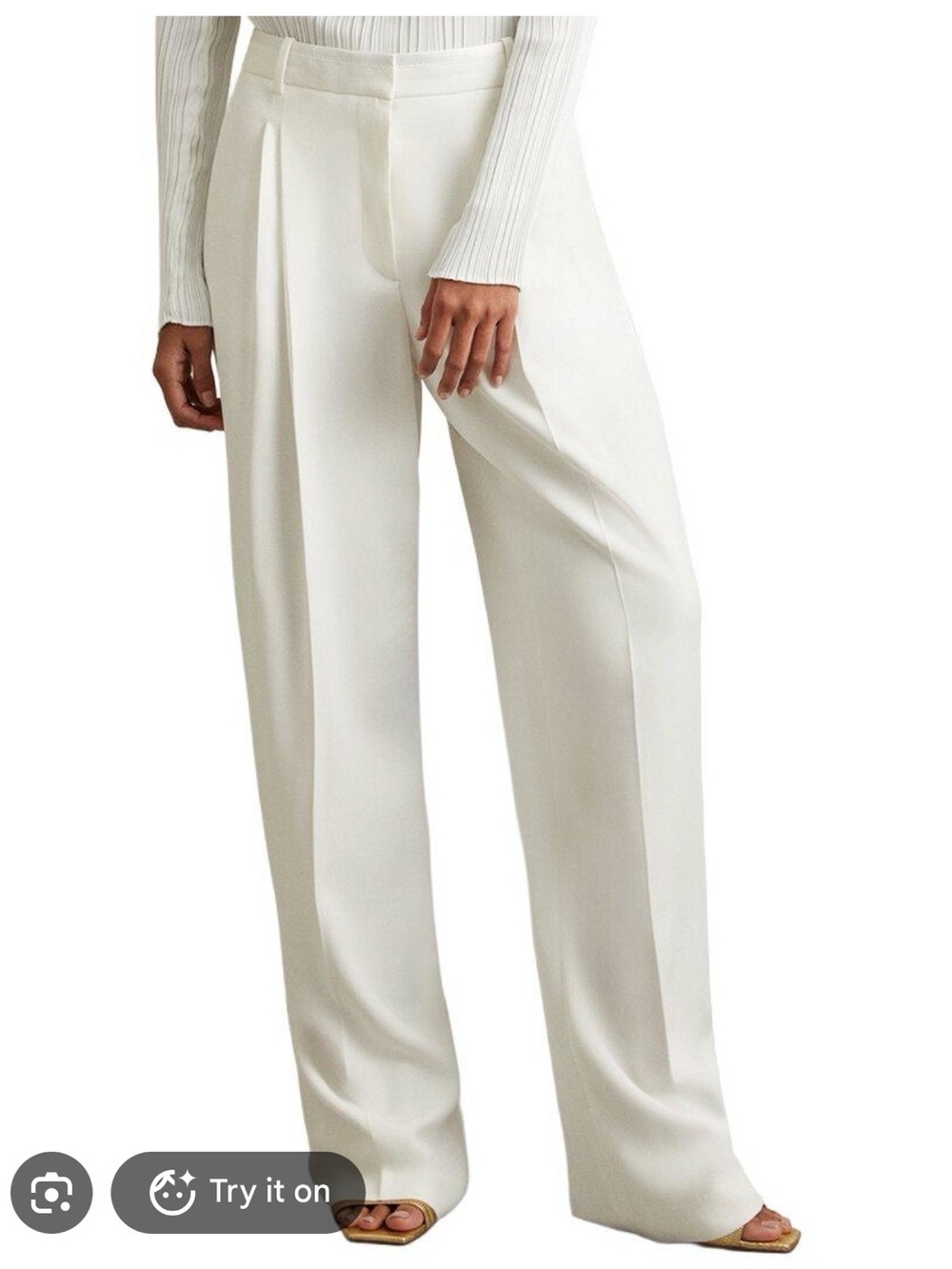 Reiss Lydia Double Pleat Wide-Leg Trousers – Cream – US 10 – NWT